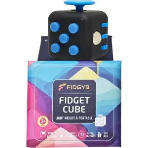 Cube Fidget Stress Relief Toy for Adults & Kids, Smooth, Quiet Sensory Toy for Anxiety, Focus & ADHD Idea[Blk_Blue]