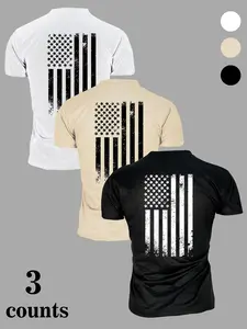 Men's American Flag Print Short Sleeve Tee, Athletic T Shirt, Regular Fit Casual Fashion T-shirt for Daily Wear, Men's Top for All Seasons
