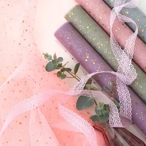 Star Moon Net Fabric Roll, Star & Moon Embroidery Mesh Cloth, Elastic Glitter Ribbons for Wedding Decor DIY Crafts, Star And Moon Pattern