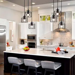 Adjustable Black Geometric 3-Light Vintage Industrial Ceiling Fixture - Matte Metal Finish E27 Base Pendant Light - Ideal for Kitchen, Dining Room, Hallway (Bulbs Not Included)