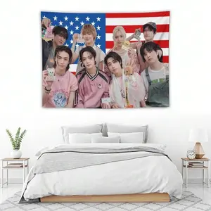 1 Skz Stray Combination American Flag, Skz Kpop Flag, Horizontal Home Decoration, Suitable For Living Rooms, Bedrooms, American Decoration, Fan Art, With Free Installation Package， cool stuff for room bedroom decor bedroom intimacy gifts mens room decor