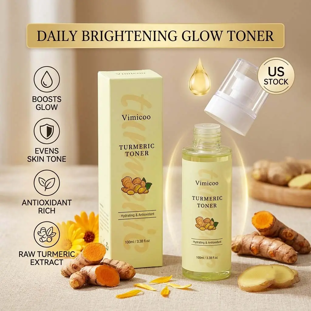 Vimicoo Natural Turmeric Toner for Face Skincare 100ml 3.38oz Hydrating Antioxidant Gentle Nourishing US Stock Moisturizer Moisture Hydrate Moisturizing Facial Aloe Radiance Repair Sensitive Serum Unisex Lightweight