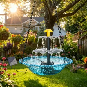 Solar Hanging Bird Bath Fountain - Cascading Water Feature, Solar Powered for Garden & Patio, Energy Efficient