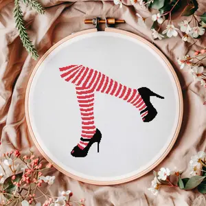 Red & White Stocking Legs High Heels Counted Cross Stitch Pattern Kit