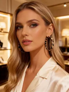 A pair of trendy leopard-print large earrings, perfect for all holidays, enhancing the wild beauty of the wearer, Trendy Jewellery Accessories