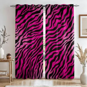 Hot Pink & Black Zebra Print Blackout Curtains 2Pcs/Set, No-Hook Ring Design, Washable Fabric, Bedroom Living Room Dorm Heat Insulation, UV Protection, Y2K Hot Girl Aesthetic Home Decor