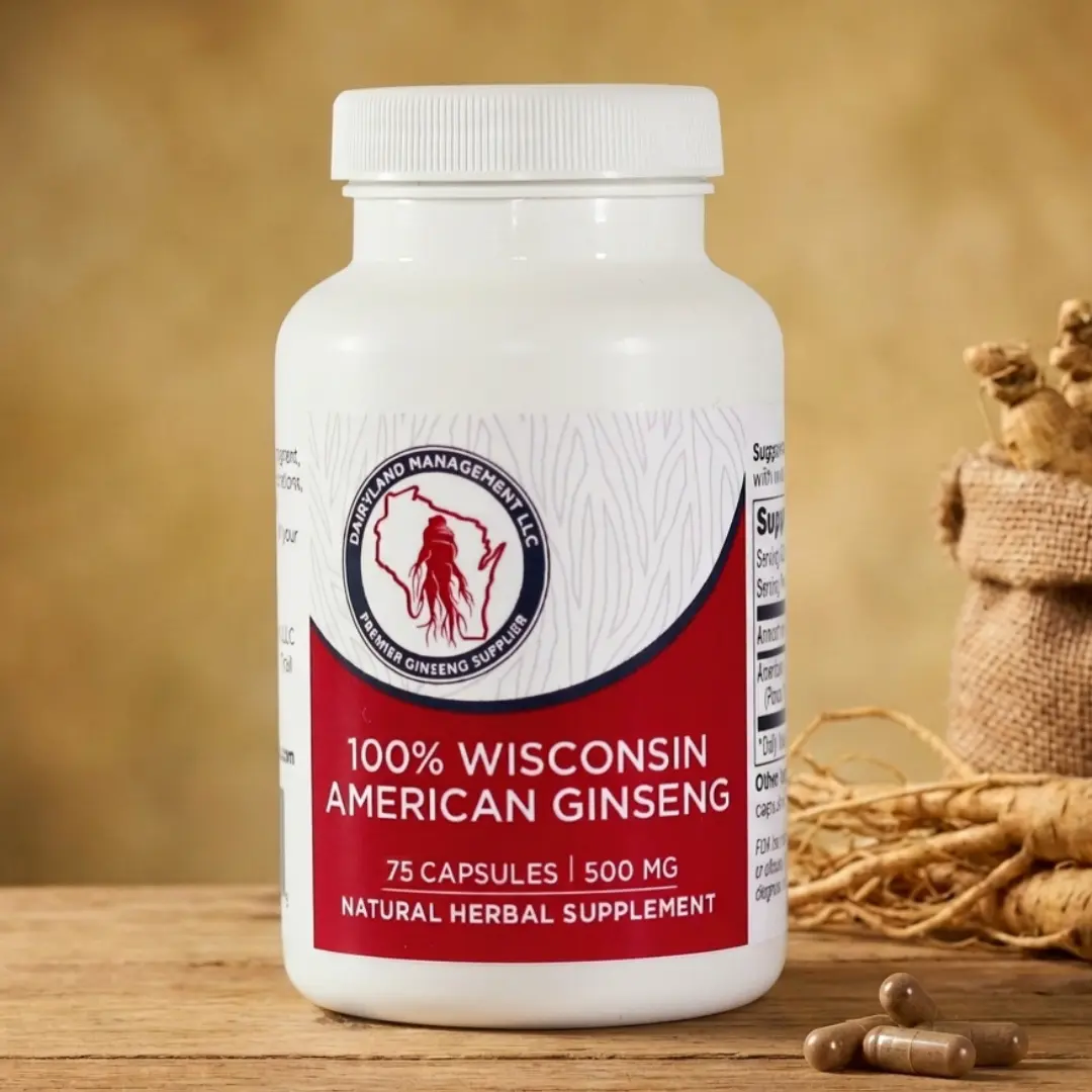 Dairyland Wisconsin American Ginseng Capsules 500mg Pure Root Energy Immune Support Non-GMO No Fillers 75ct Natural Healthcare Supplement - Vitamin, Dietary