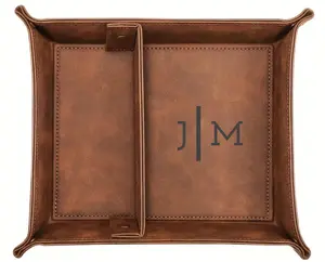 Personalized Leather Valet Key Catchall Tray Desktop Organizer - Next Day Ship