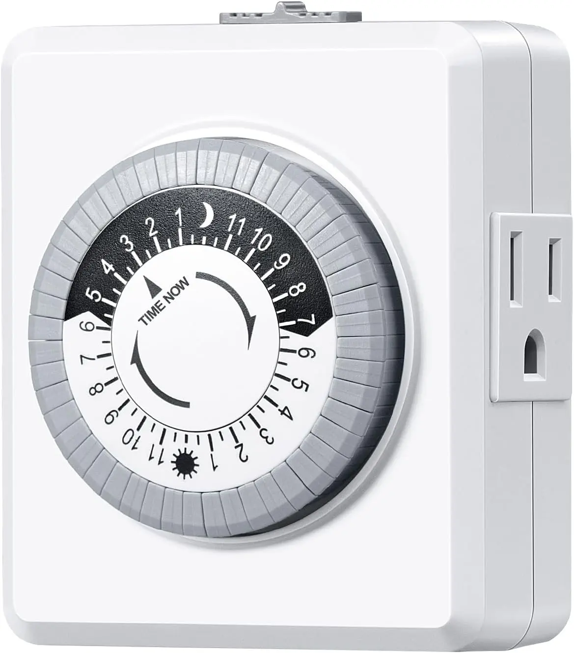 Compact Plug-in Mechanical Timer - 24-Hour Cycle, 30-Minute Intervals, Dual 3-Prong Outlets, 125V 15A Resistive, 10A/1250W Tungsten, ETL Listed, Schedule Control for Indoor Lighting, Christmas Lights, Room Lights (1 Pack)