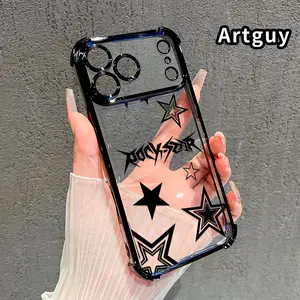 Rock Stars Pattern Four Corner Anti-Fall Phone Case Transparent Electroplated Protective Cover for iPhone 17 Pro Max Air 16 15 Plus 14 13 12 11 E