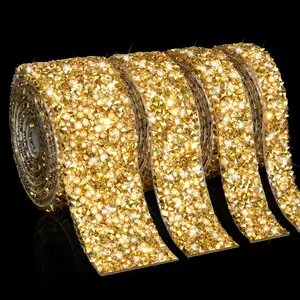 4 Rolls/4 Yards  Self-Adhesive  Rhinestone  Ribbon/Strips with 2 mm Rhinestones  a Roll, Bling Wrap DIY Crafts Rhinestones Tape for , Cakes, Wedding, Grad Cap Decorations