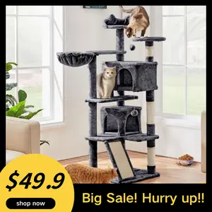 【Mother's Day Gift】Yaheetech 54"/57''/63"/79"/82" Cat Tree Multilevel Cat Tower with 2 Condos & Dangling Ball & Round Platform & Ladder