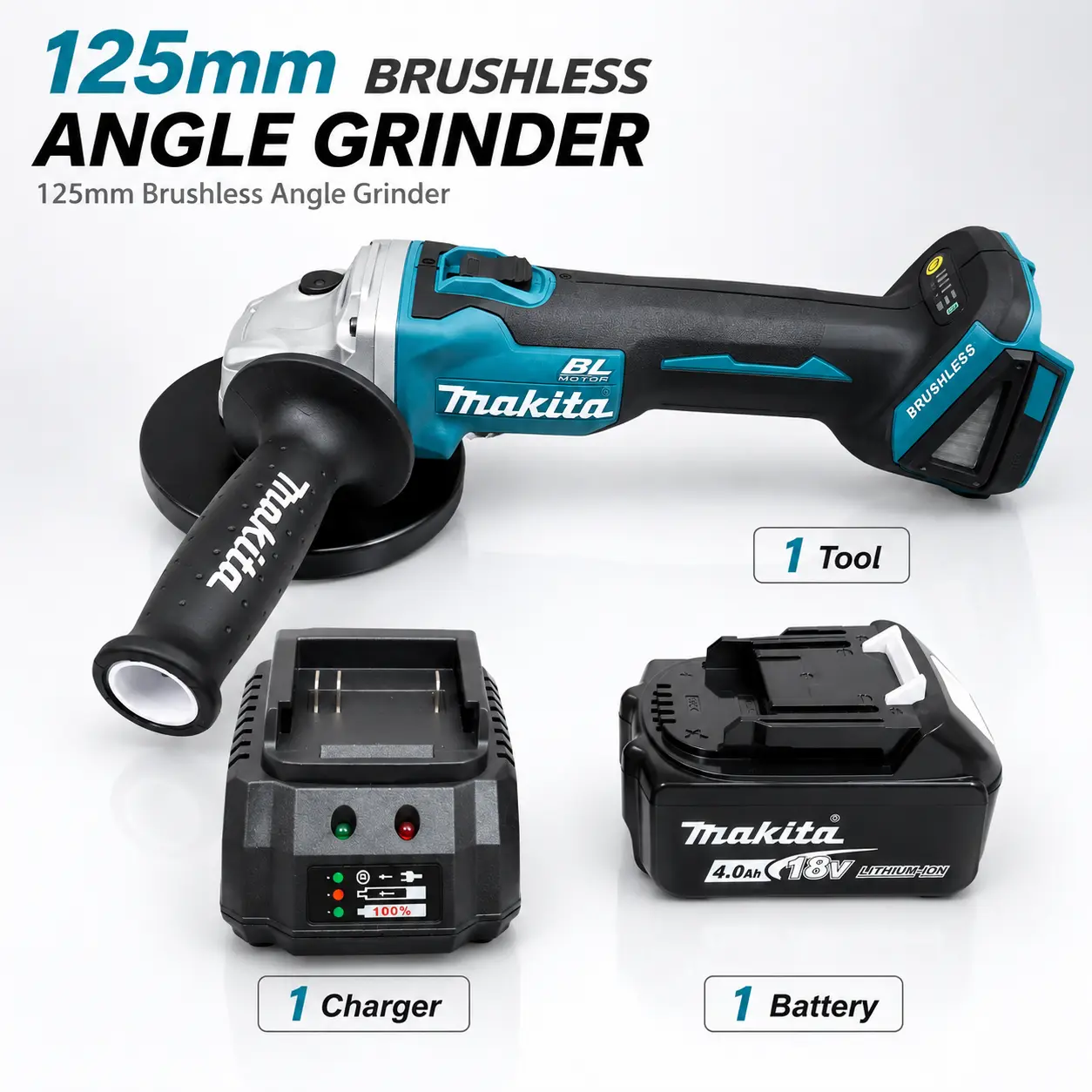 Makita DGA404 125MM Brushless Cordless Angle Grinder - 18V Rechargeable Grinding Tool, Variable Speed DIY Equipment, Ideal for Cutting, Cordless Angle Grinders