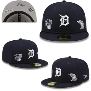 New Era Detroit Tigers 59FIFTY Fitted Baseball Cap – Black Flat Bill Hat with "D" Logo, Grey Undervisor & MLB Streetwear Style