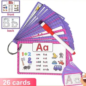 Alphabet Phonics Flashcards Set, 26pcs/set Flash Cards with Reusable Pen, Educational Toy for Kids, Home School Supplies, Flashcards Learning Alphabet