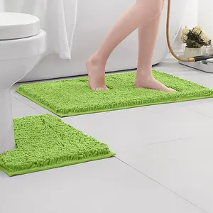 2 Piece Plush Chenille Bathroom Mat Set, Non-Slip Luxury Washable Bath Rug, Soft Absorbent Floor Mats for Bathtub, Shower, Sink