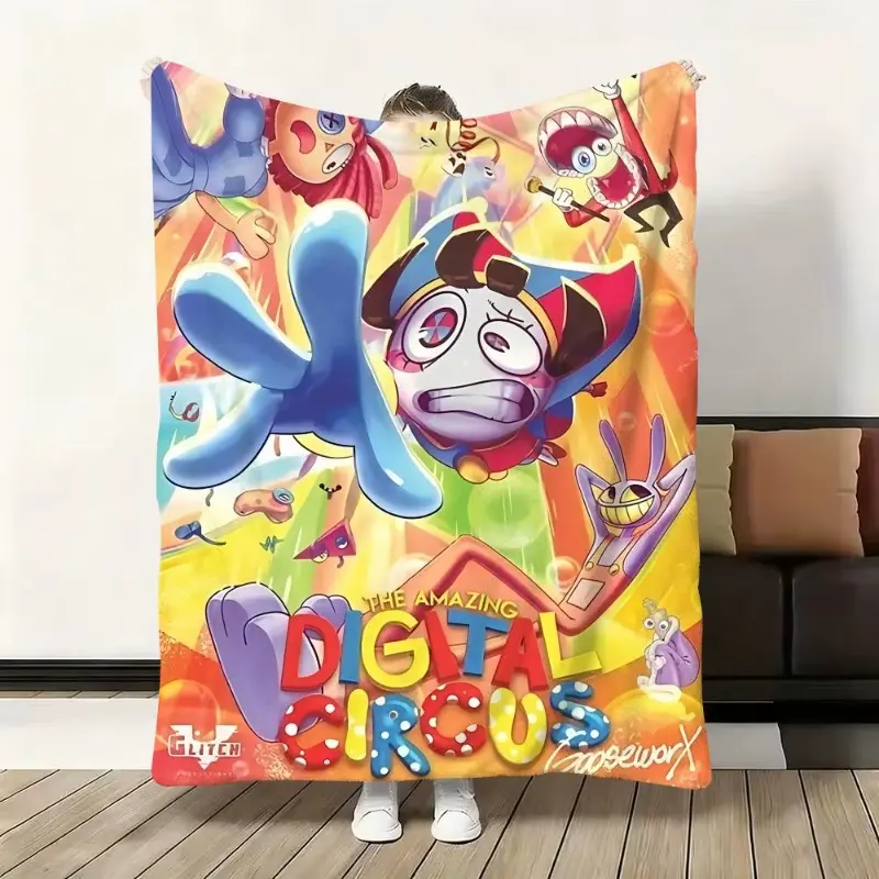 The Amazing Digital Circus Character Collage Flannel Throw Blanket - Microfiber Blend, Flannel Texture, Fade-Resistant, Vibrant Chaos, Viral TADC Pomni & Gang Cozy Throw, Glitch Productions Indie Animated Series Fan Essential, Blankets for Bedroom, Throw