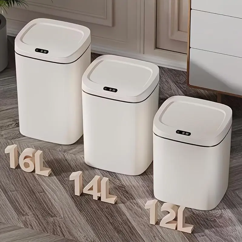 1pc Smart Automatic Trash Can with Touchless Lid, Odor-Proof & Pet-Resistant Modern Minimalist Garbage Bin Suitable for Home, Kitchen, Office, Bathroom, Outdoor - Automatic Open/Close, Multi-Capacity Options (Plastic)