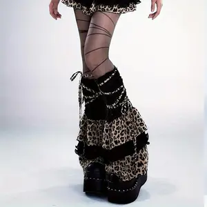 1PairIKIOUY2KSubcultureLeopardPrintStackedLegWarmers-ElegantLace-Trimmed,&VolumizingDesignwithChunkyHeelBootsAccent,AcrylicforWomen