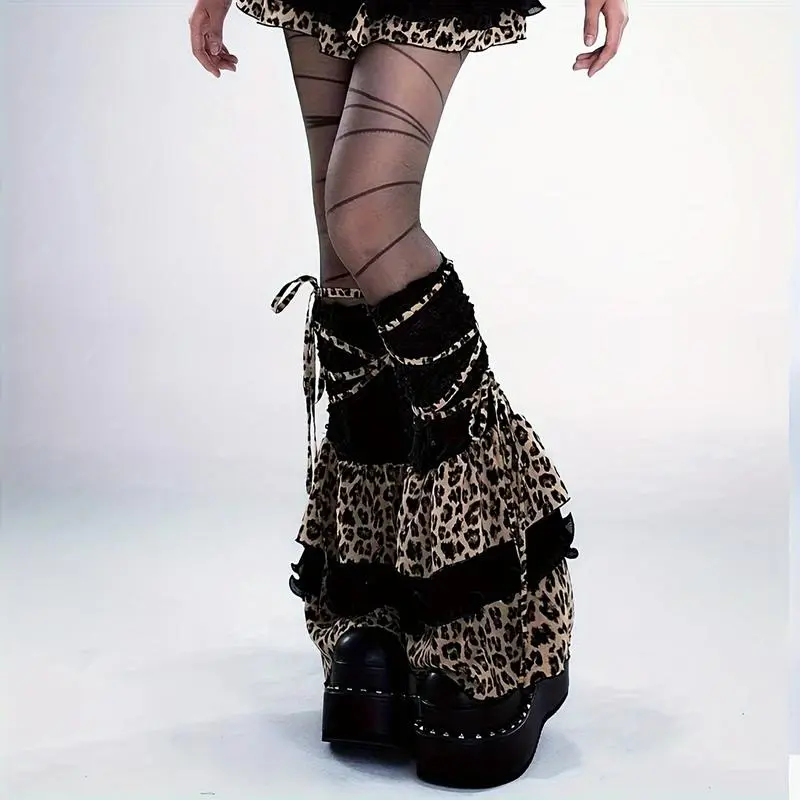 1PairIKIOUY2KSubcultureLeopardPrintStackedLegWarmers-ElegantLace-Trimmed,&VolumizingDesignwithChunkyHeelBootsAccent,AcrylicforWomen