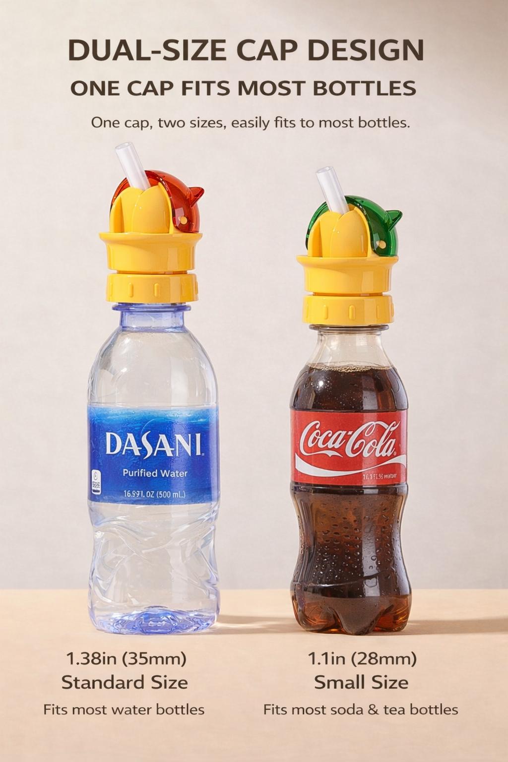 2-in-1 Bottle Cap with Straw – Fits 28mm & 35mm Bottles ,Spill-Proof Cute Drinking Lid,Universal Dual Size Bottle Cap with Straw – Fits Water & Soda Bottles
