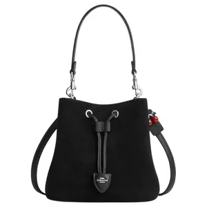 COACH Rowan 22 Bucket Bag with Cherry Charm in Black Split Leather for Women