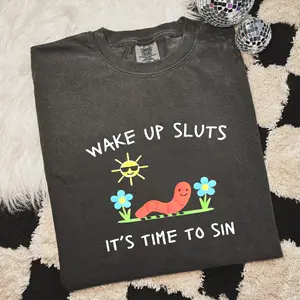Comfort Colors Wake Up Sl*ts T-shirt, Funny Animal Shirt, Meme Graphic Tee Sarcastic Shirt, Cursed Tshirt, Unhinged Humor Top Viral Tee Womenswear Streetwear Casual A302 v2