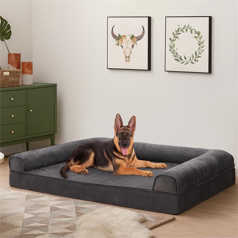 XXL Memory Foam Orthopedic Dog kennel Bed 6.5 Inch Thick for Senior Dogs Over 100 Pounds Water Resistant Washable Cover with Built-in Pillow Non-Skid Bottom & CertiPUR-US Certified