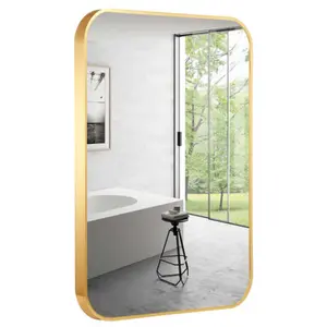 Gold Bathroom Wall Vanity Mirror with Non Rusting Aluminum Alloy Metal Frame Rounded Corner for Modern Farmhouse Home Decor