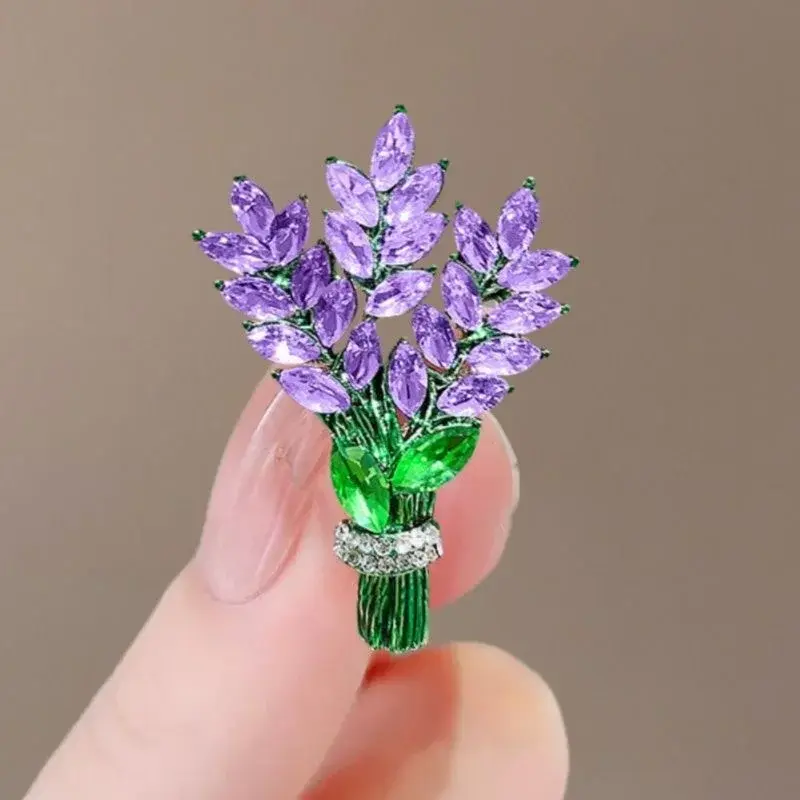 JEWEL-4U - Exquisite Purple Lavender Brooch Women's Brooches Crystal Rhinestone Bouquet Pins Clothing Coat Luxury Jewelry Girl Gift