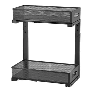 Pull-Out Under Sink Organizer, 2 Tier Kitchen Cabinet Organizer, Storage Rack with Sliding Drawer for Bathroom Kitchen Closet