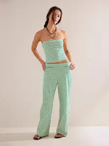 Two-Piece Set Women's Striped Tube Top & Pants, Casual Fashion Cozy Outfits for Daily Outdoor Wear, Ladies Summer Clothes