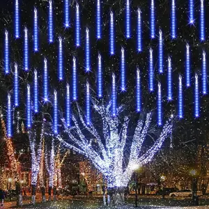 Christmas Meteor Shower Lights Outdoor - 11.8 Inch 10 Tubes 240 LED Snow Falling Icicle Cascading Lights With Timer,  and Connectable for Christmas Decoration (Blue)