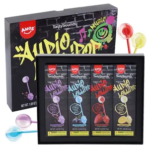 Amos TastySounds Audio Lollipops - Hip Hop Music Lollipop in Grape, Blueberry, Strawberry & Lemon - Sweet Snack Candy