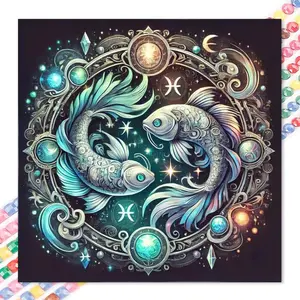 1pcs 5D DIY diamond painting kit, 5D diamond art kit, DIY decoration, Pisces pattern, full round drill DIY diamond painting kit, mosaic, diamond art, DIY art home decoration, suitable for Halloween and Christmas.