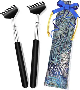 Portable Extendable Back Scratcher 2 Pack Metal Telescoping Backscratchers with Adjustable Handle Coated Claw Design for Itch Relief & Travel Gift