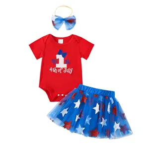 REDWOON My First 4th of July Baby Girl Outfit Newborn Red Bodysuit Stars Tulle Tutu Skirt Red White Blue Dress Clothes Set