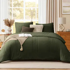 Full Comforter Set Olive Green, Sherpa Plush Fuzzy Comforter 3 count for Full Size Bed, Luxury Soft Winter Warm Bedding Set