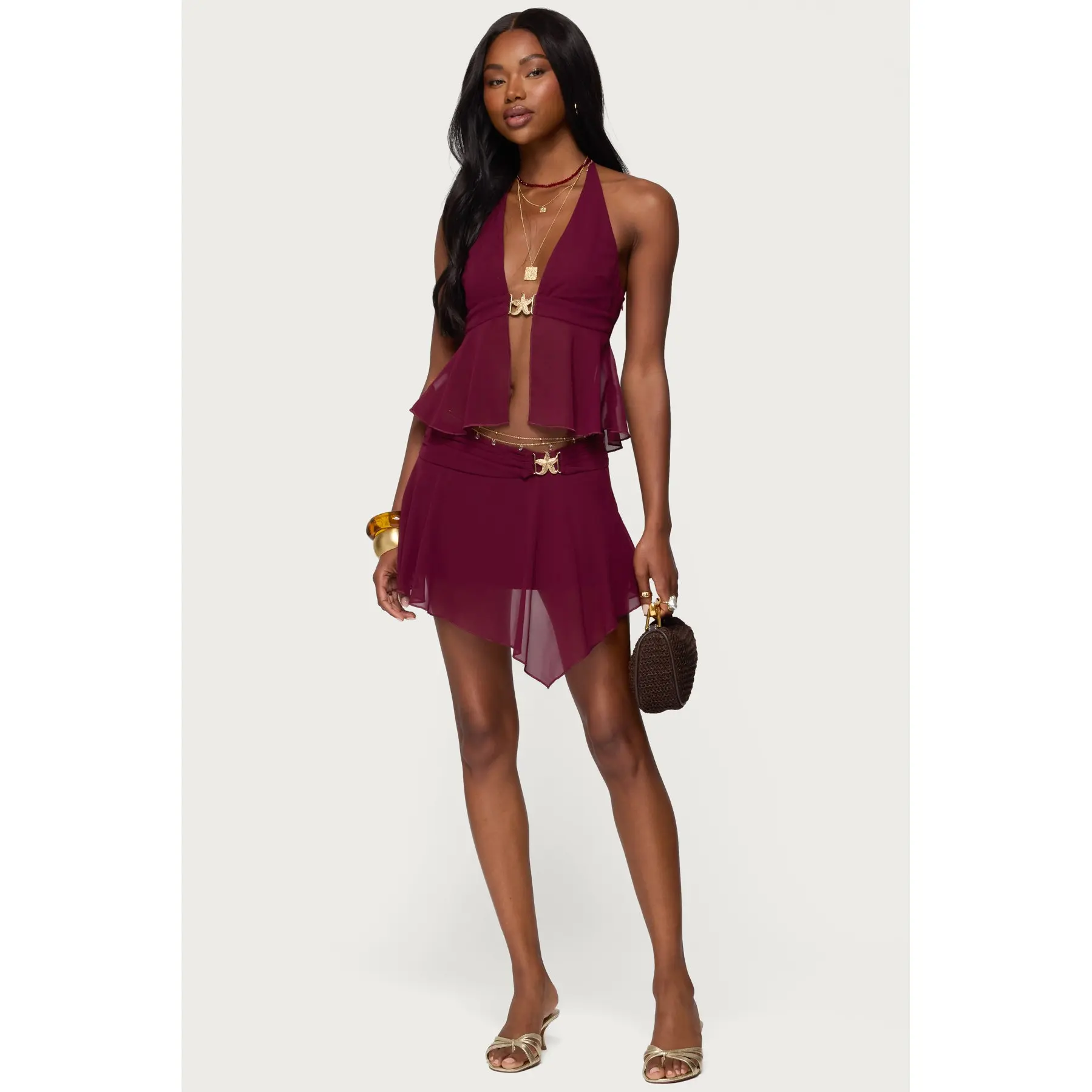 Sea Star Asymmetric Chiffon Mini Skirt