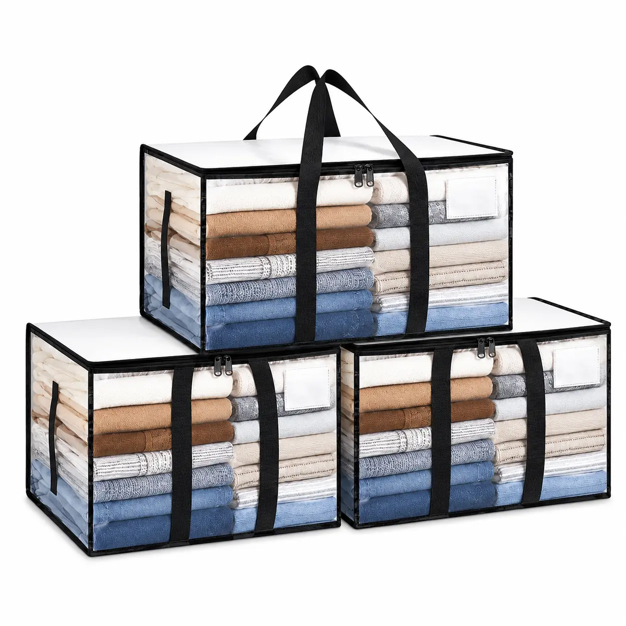 3Pack Extra Large Heavy Duty Moving Bags, Clear Storage Bins with Lids, Reinforced Handles & Heavy-Duty Zippers Moving Boxes Storage Bags Totes for Clothes Packing, Dorms, College Supplies, Clear