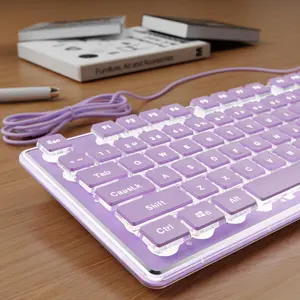 EWEADN GX710S Backlit  Keyboards, Wired USB Keyboard with White Backlit, Metal Panel, Plug and Play, Pudding Keycaps Full Size Quiet  Keyboard for Win/PC/Laptop-