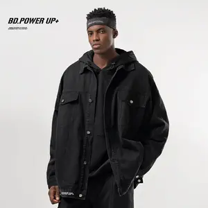 bdpowerup lapel print denim jacket men simple retro loose jacket men fashion everything