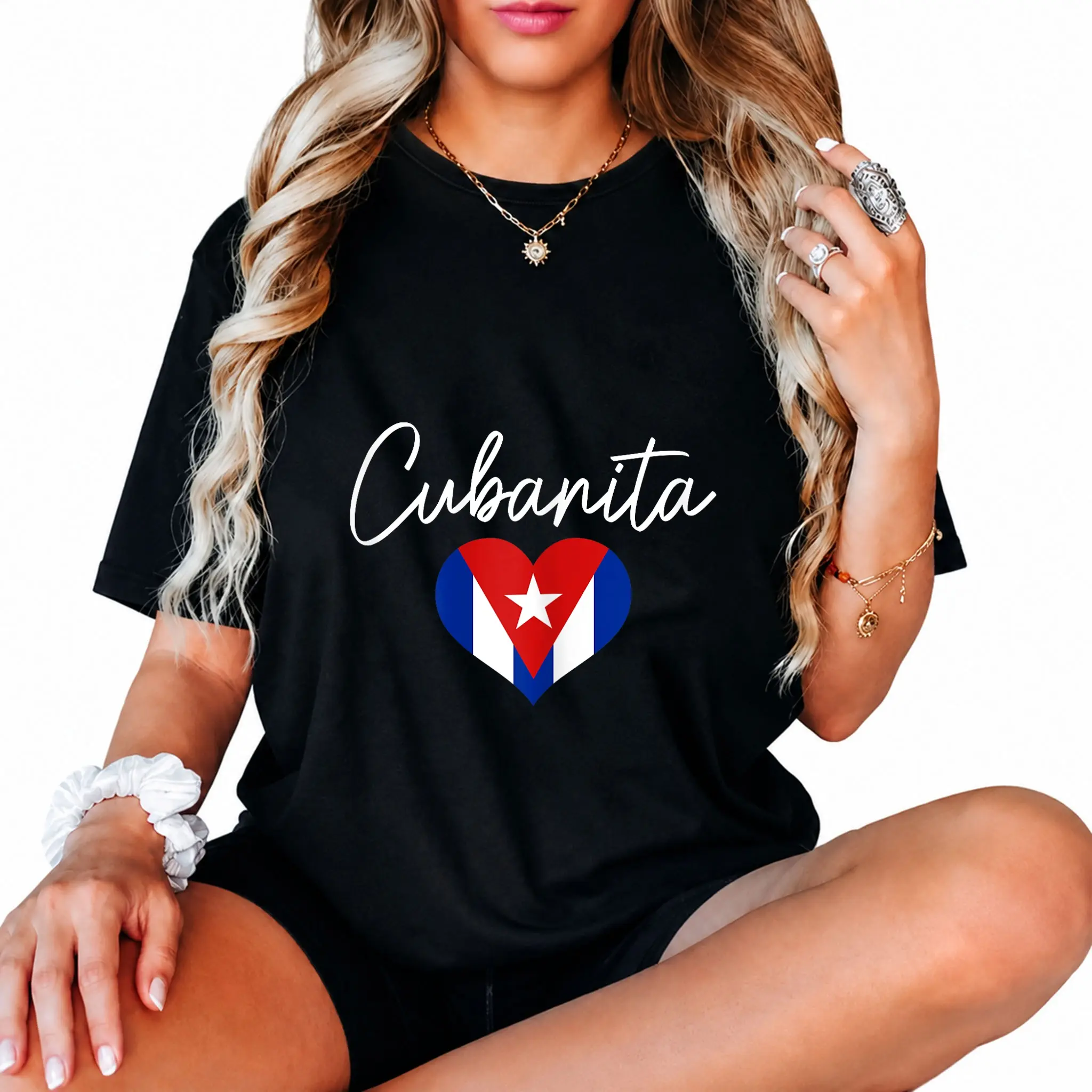 100% Cotton Cuban fashion t-shirt with Cuban flag heart, proud of the girl