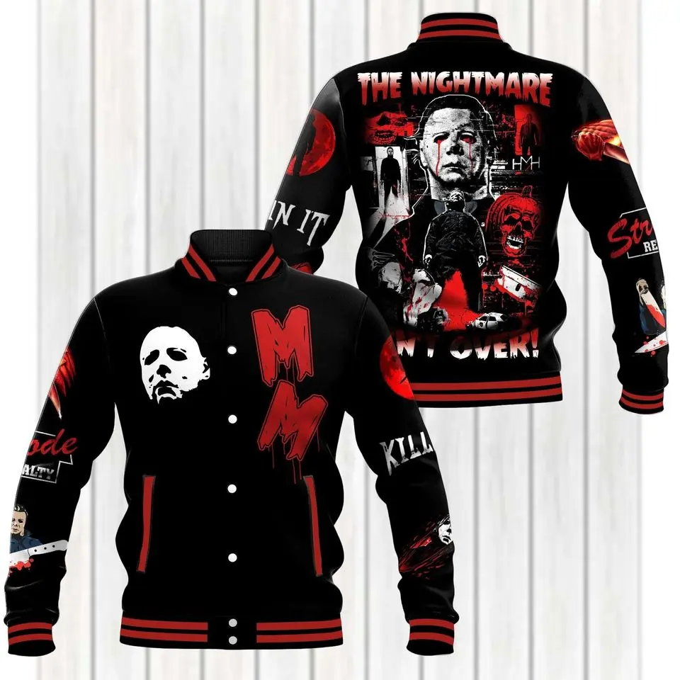 Michael Myers Baseball Jacket, Horror Movie Outerwear Baseball Jacket, Baseball Jacket, Varsity Style Jacket, Unisex Sport Streetwear