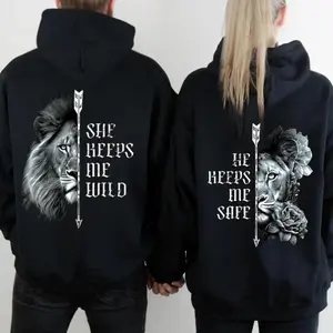Couple Hoodies, Matching Couple Hoodie Personalized Lion Couple Queen And King T-Shirt and Hoodie Graphic Couple Hoodies Casual Fleece Fabric Pullover for Women for Men, Perfect Gift Classic Menswear