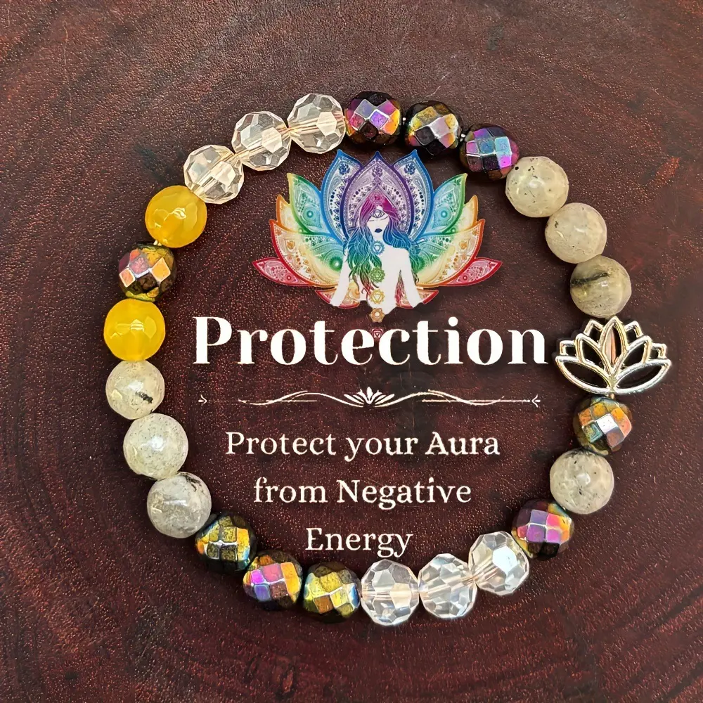 Crystal Beaded Bracelet Set, Fashion Costume Jewelry Accessory - With Protective Crystal, Aura Shield, Maintains Positive Energy, Protects from Negative Energy, Daily Wear