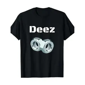 Men's 100% Cotton Short Sleeve T-Shirt - Funny "Deez Nuts" Graphic, Geometric Design, Casual Round Neck Black Streetwear Top, Shortsleeve, Tshirt