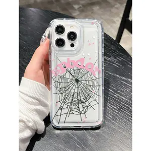 Phone case 1pcs pink spider web shock-absorbing soft full coverage phone case, creative and novel design, fashionable and personalized, holiday/Valentine's Day gift, compatible with iPhone16promax, SE4/16E, 16 15pro 14PLUS 13 12Pro 11 Pro Max X XSMAX