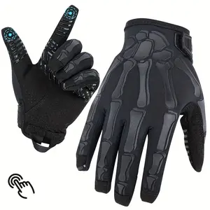 Skull-Patterned Gloves with Touchscreen Support Hand Washable Elastic Closure for Motorcycles Riding Outdoor Training Unisex Riding Gear Trendy Design Stylish Breathable Fabric Flexible Material