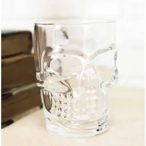 Ebros Day of The Dead Grinning Skull Cranium Novelty Glass Mug W/ Bone Handle